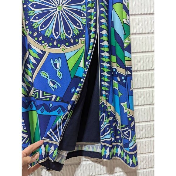 Chico's Women's Blue Abstract Print Polyester Tube Side Slit Maxi Skirt Size 1 - Picture 3 of 7